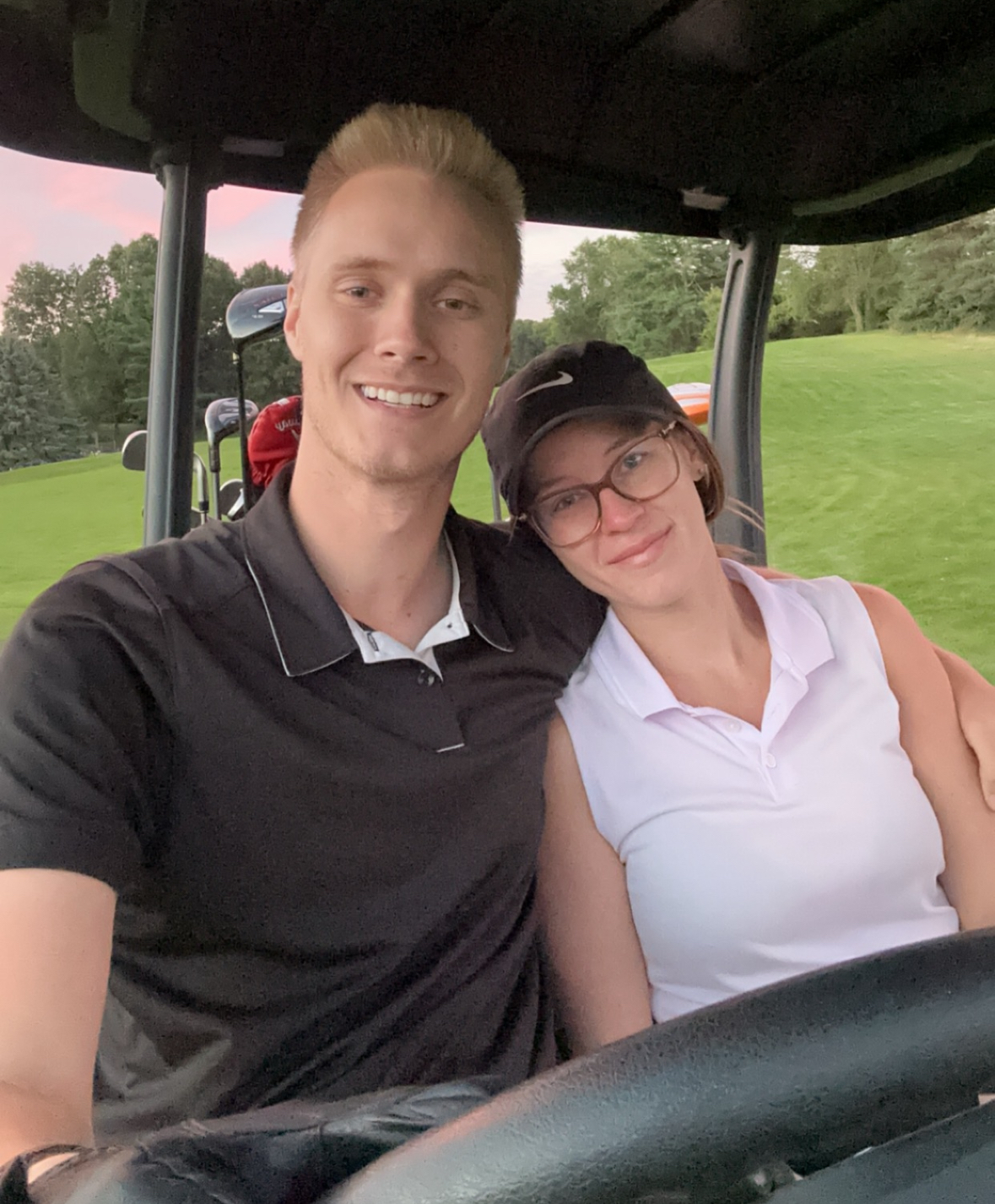 River and partner golfing